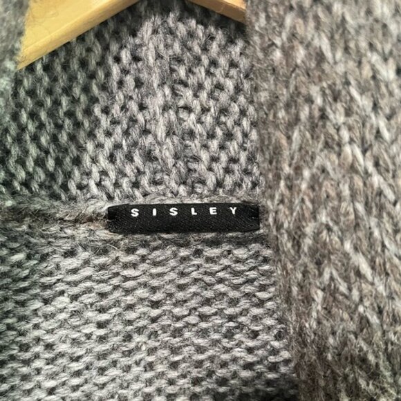 Sisley Grey Wool Blend Knit Open Front Long Cardigan Coat OS - Picture 6 of 15